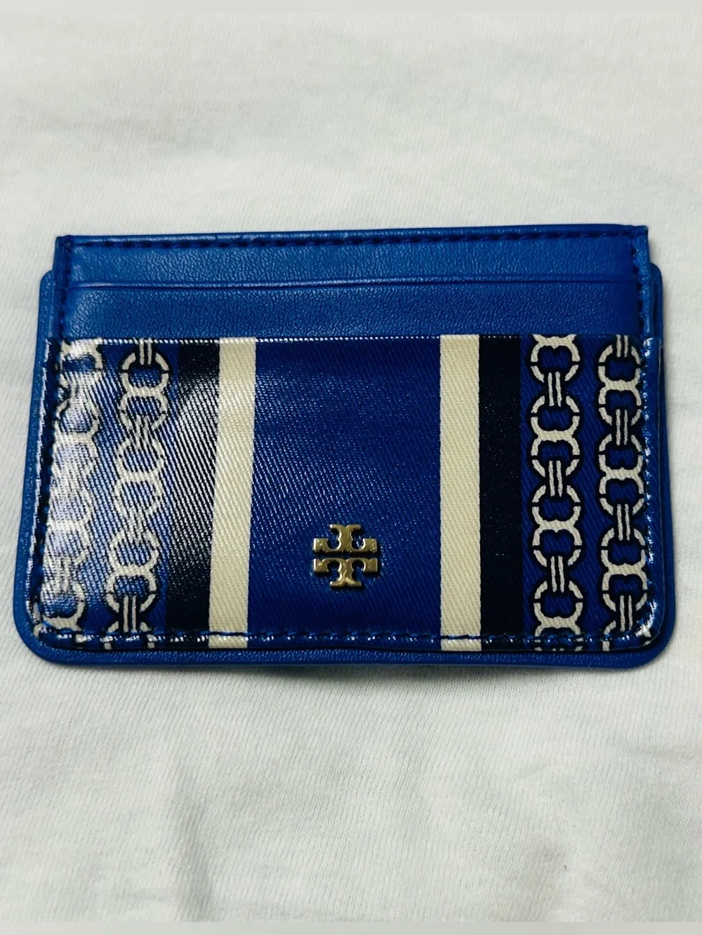 Tory Burch Blue and White Stripe Card Case